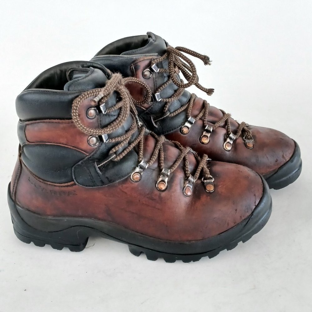 🌄 Vintage Scarpa Italian Made Stiff Leather Hiking Boots Size 39.5 🌄 - Picture 2 of 15